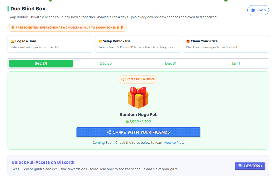 Event 2: Duo Mystery Box Draw (Dec 24 / 25 / 31 & Jan 1)