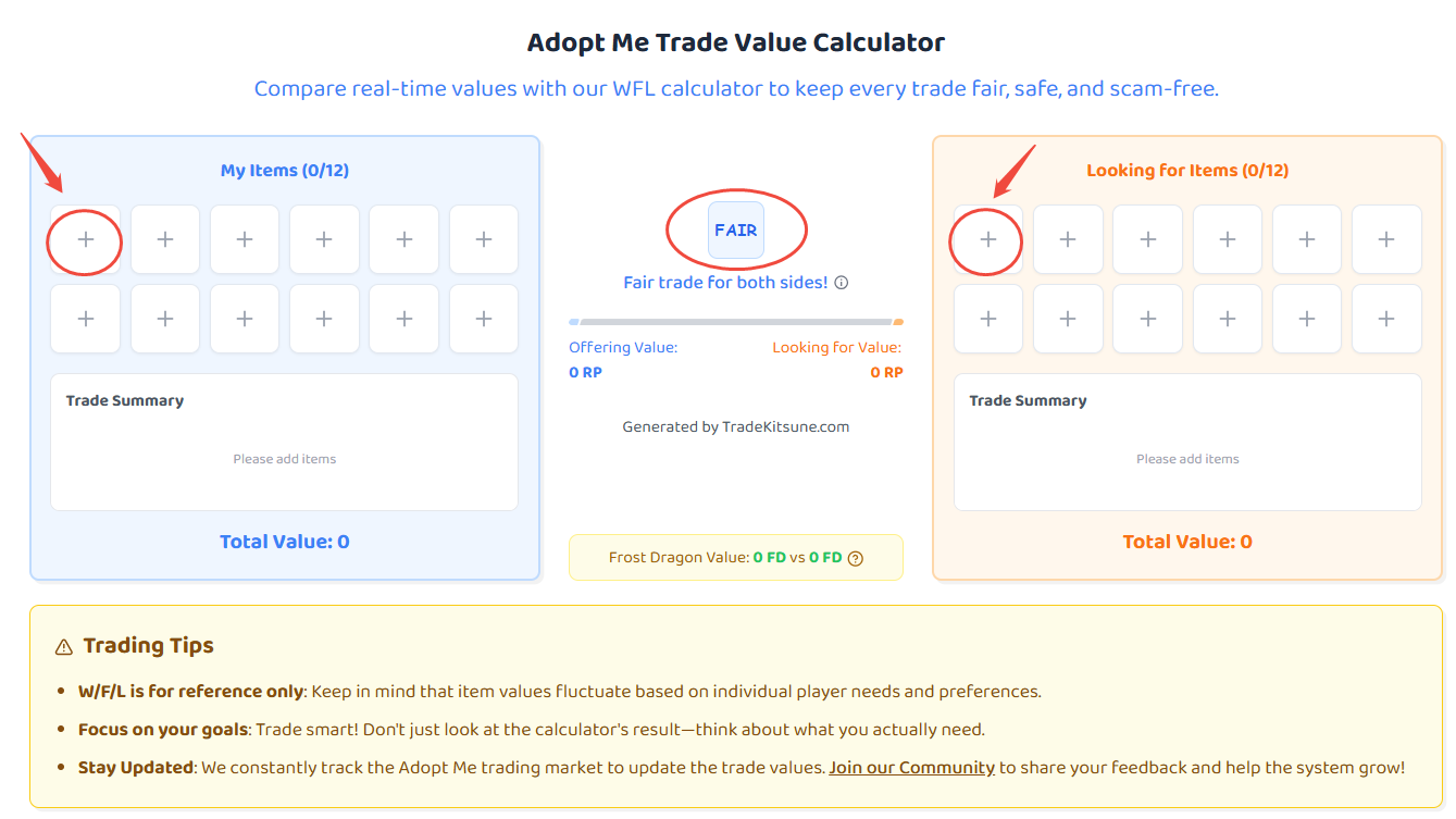 Adopt Me Trade value calculator